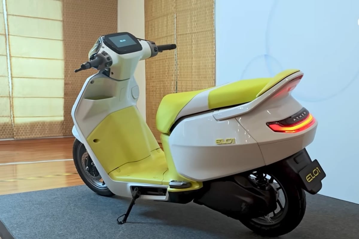 Ather EL 01 scooter front view showcasing sleek design and advanced features