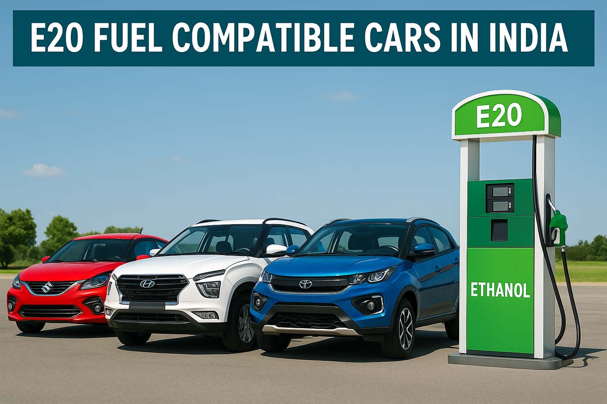 E20 fuel compatible cars in India at ethanol fuel station