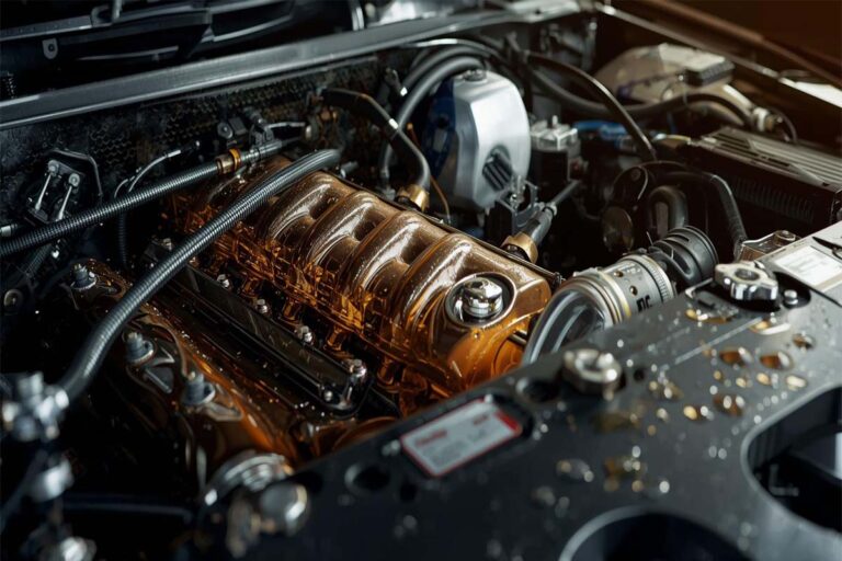 Mechanic checking engine oil during car service for petrol and diesel vehicles