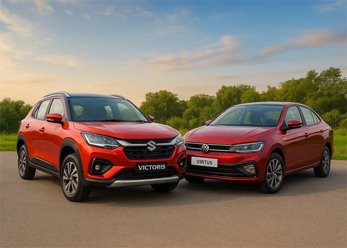 maruti-suzuki-victoris-vs-volkswagen-virtus-front-view