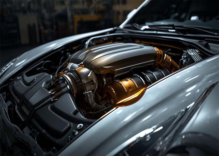 Professional mechanic performing routine car service