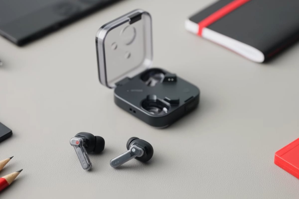 Nothing Ear 3 Wireless Earbuds with Super Mic and Talk Button showcased in transparent design with charging case