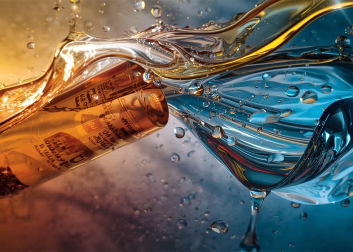 Technician changing engine oil in a car service center