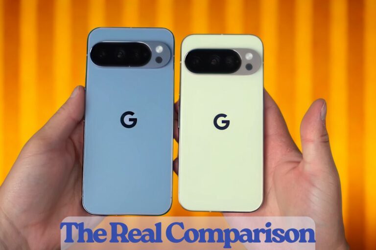 Google Pixel 10 Pro vs Pixel 10 Pro XL side by side comparison showing design, display, and camera differences
