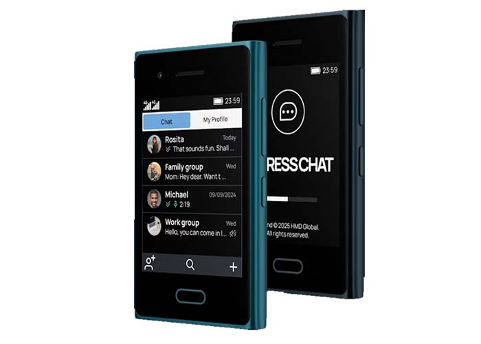 HMD Touch 4G hybrid phone with Cloud Phone Service showing news, cricket updates, and weather
