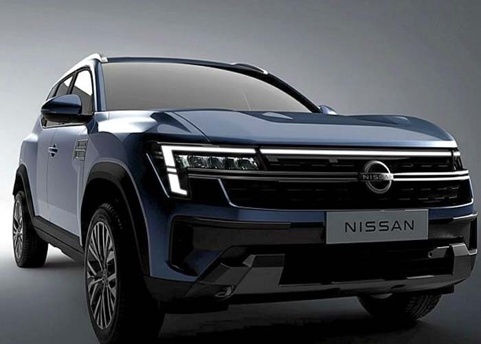 Front exterior view of Nissan Tekton C-SUV with LED headlights and bold design