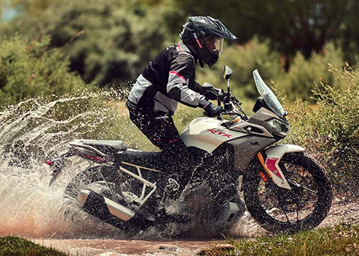 Rear view of TVS Apache RTX 300 with LED tail light and dual disc brakes