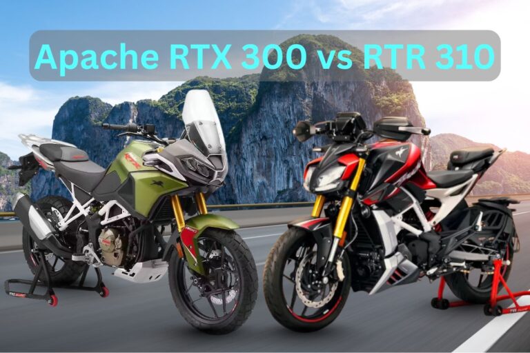TVS Apache RTX 300 vs Apache RTR 310 side-by-side comparison showing design, specs, and features
