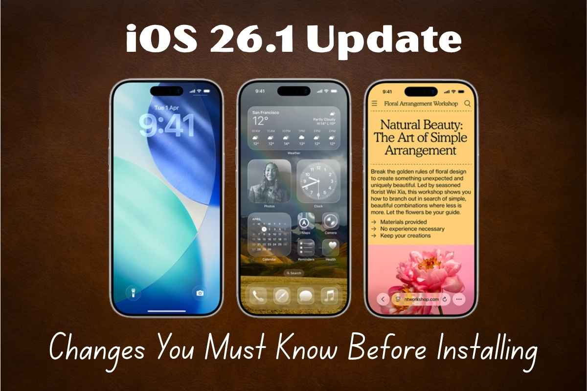 Apple iPhone running iOS 26.1 update showing new Liquid Glass interface