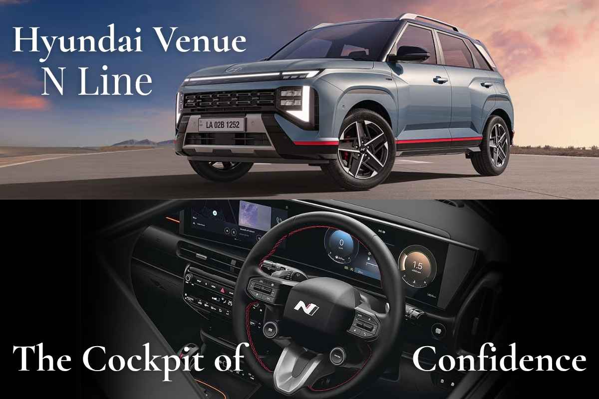 The all-new Hyundai Venue N Line 2025 showcasing sporty red highlights, LED headlights, and diamond-cut alloy wheels.