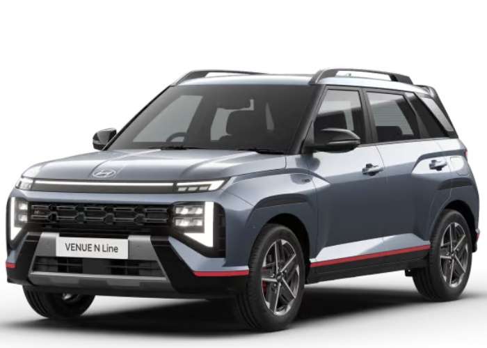 Hyundai Venue N Line 2025 sporty front and side profile parked on a city road

