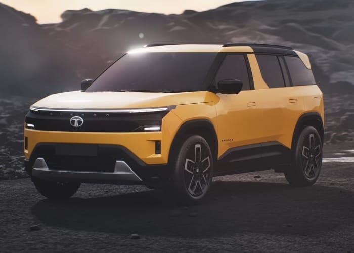 Tata Sierra EV front view highlighting sleek design and signature lightbar